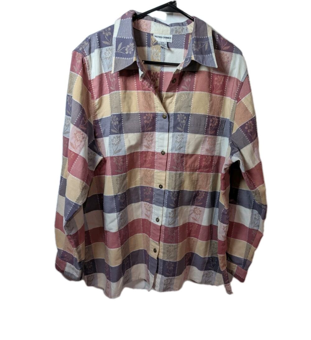 Alfred Dunner Mendocino Plaid Roll Tab Button Front Blouse Shirt Plus Size 20 2X